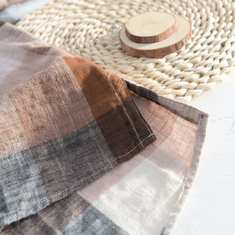 

Men's plaid short sleeve t-shirt blue yellow coffee summer linen casual t-shirts men o-neck tees for male new arrivals tops