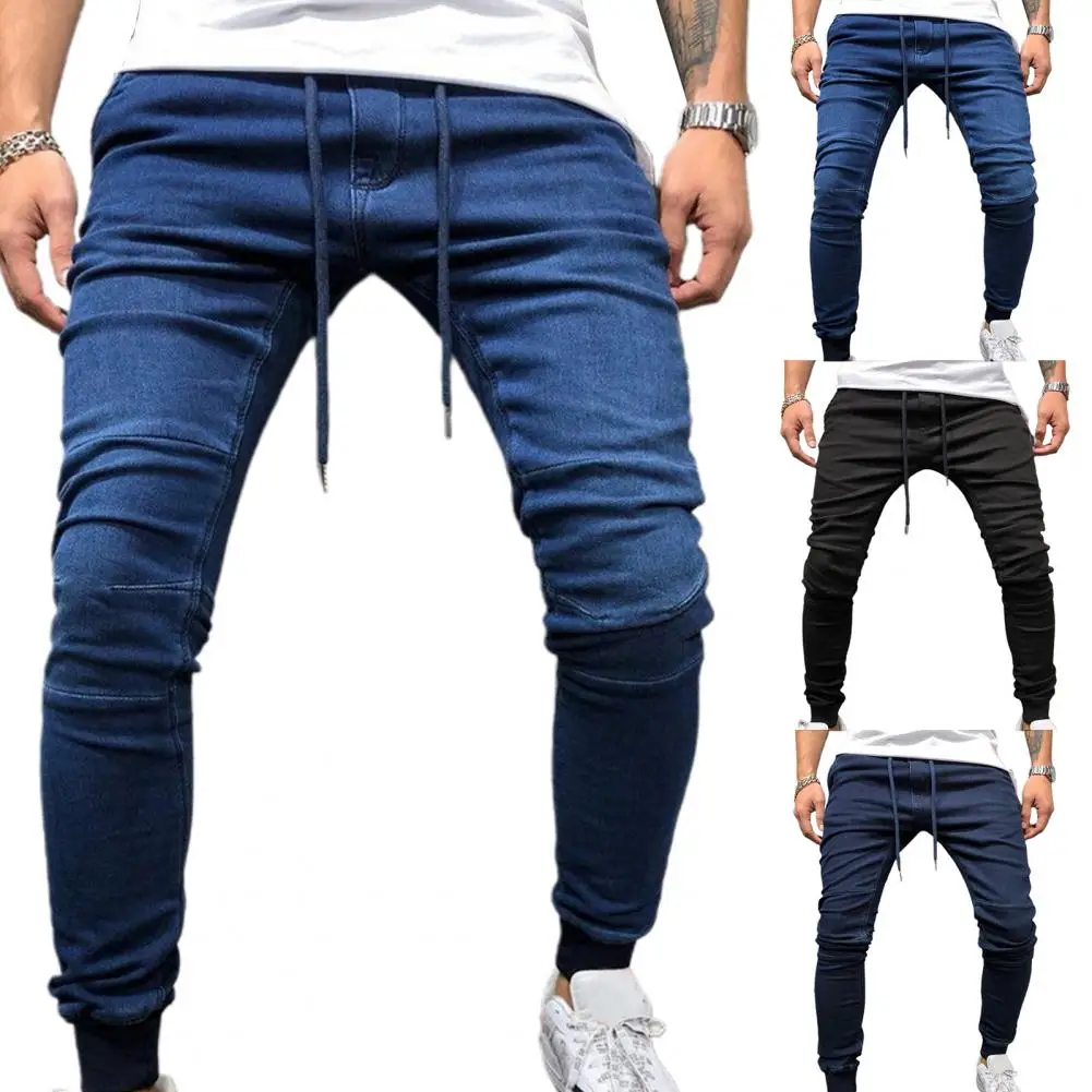 

Denim Classic Mid Waist Long Denim Pants Stylish Denim Pants Drawstring for Daily Wear