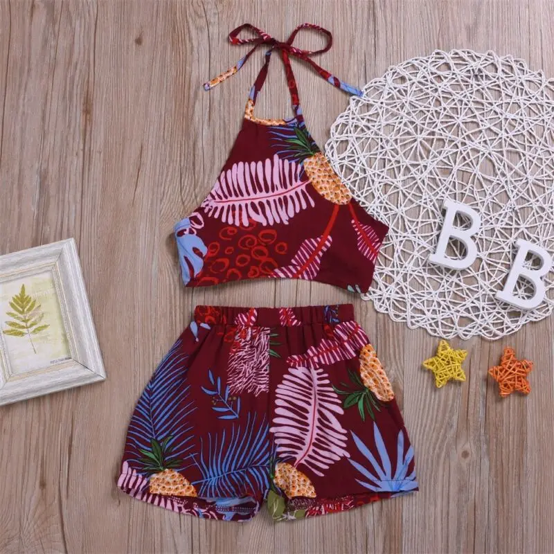 

AU Toddler Kid Baby Girl Ruffle Sling Top Short Pants 3PCS Outfit Clothes Summer