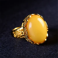 retro big oval yellow natural stone adjustable open rings for women luxury gold color opal ring engagement wedding jewelry gifts
