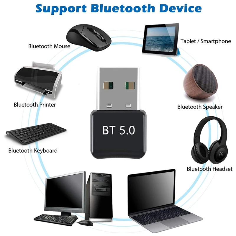 

USB Bluetooth 5.0 Dongle Adapter, Wireless Bluetooth Transmitter Receiver Supports Windows 10/8.1/8 / 7 / XP Laptop PC