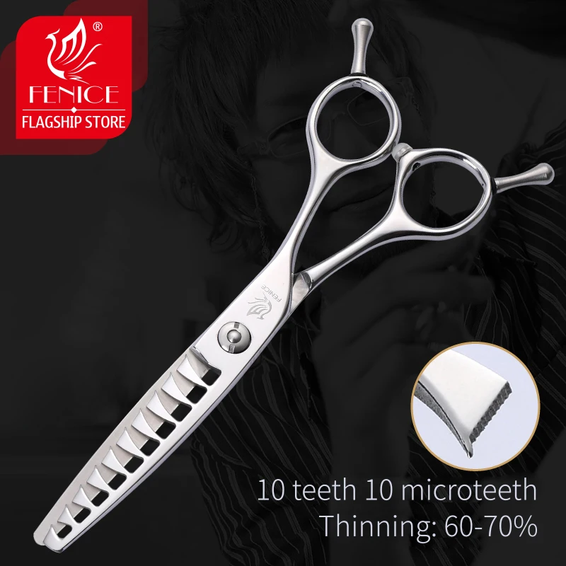 Fenice 6.0inch Japanese 440C Hair Thinning Scissors 10 Teeth with Small Teeth Professional Hairdressing Scissors Thinning 70%