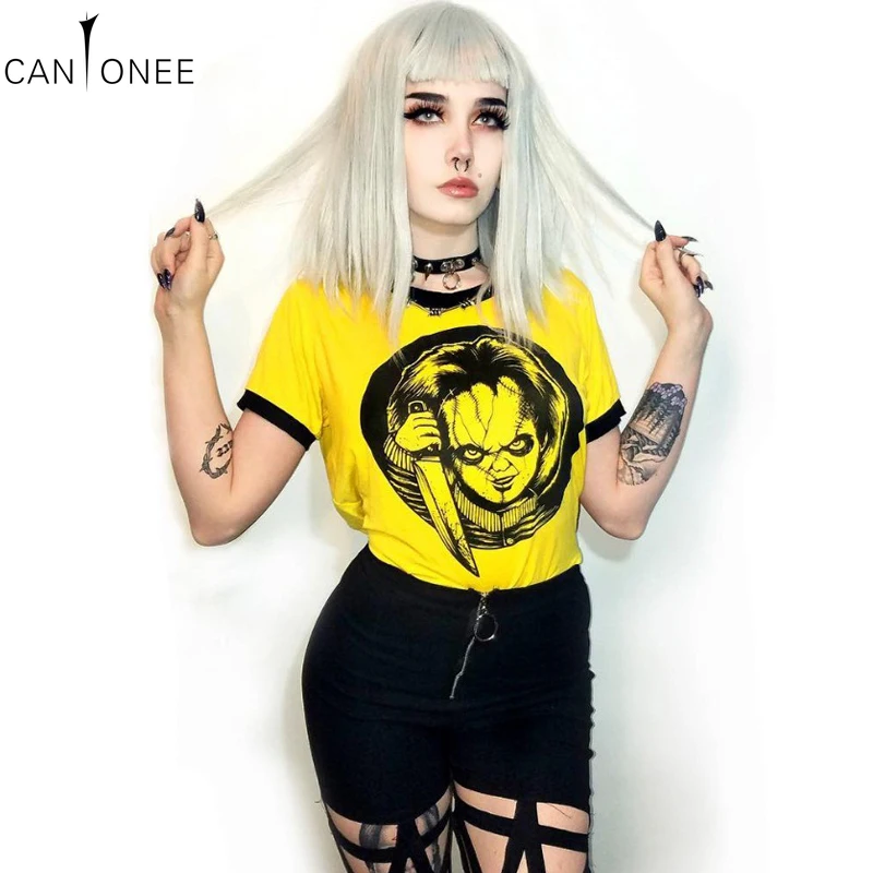 Женская готическая футболка CANTONEE с принтом Невеста Чаки сексуальный укороченный