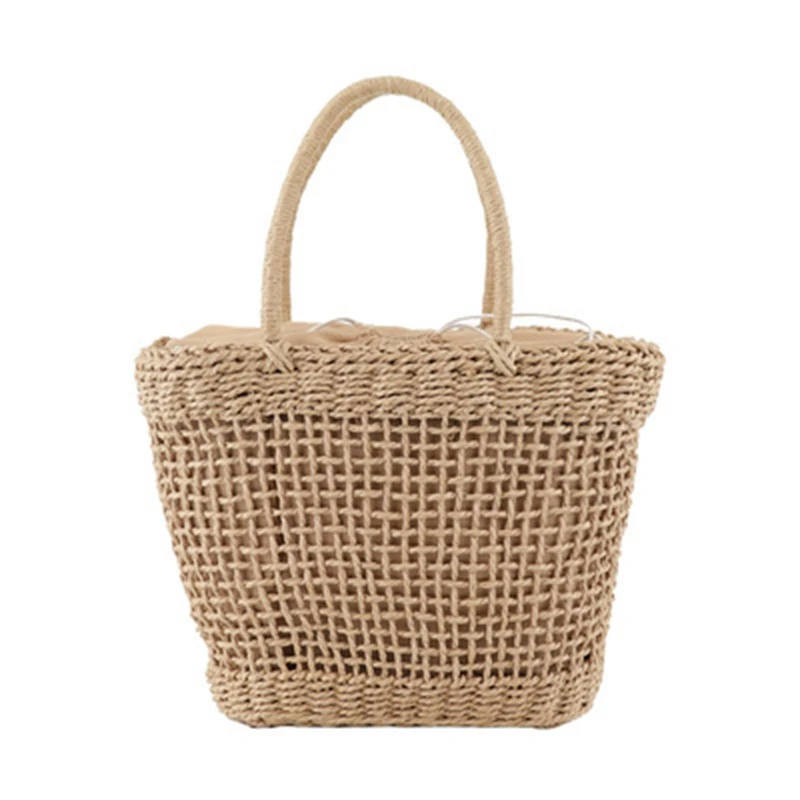 

Casual Rattan Women Handbags Wicker Woven Hollow Shoulder Bags Summer Beach Basket Straw Bag Bali Big Purses Large Capacity Tote