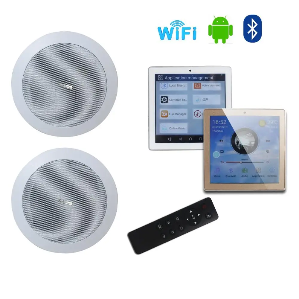 Android home audio system touch screen 2*25W mini wireless digital amplifier with bluetooth WIFI SD card 2 ceiling speakers | Электроника