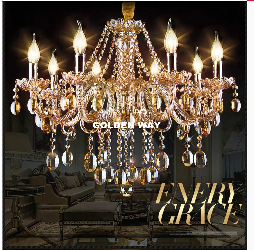 Бесплатная доставка Янтарный К9 Хрустальный люстра светильник для гостиной E14