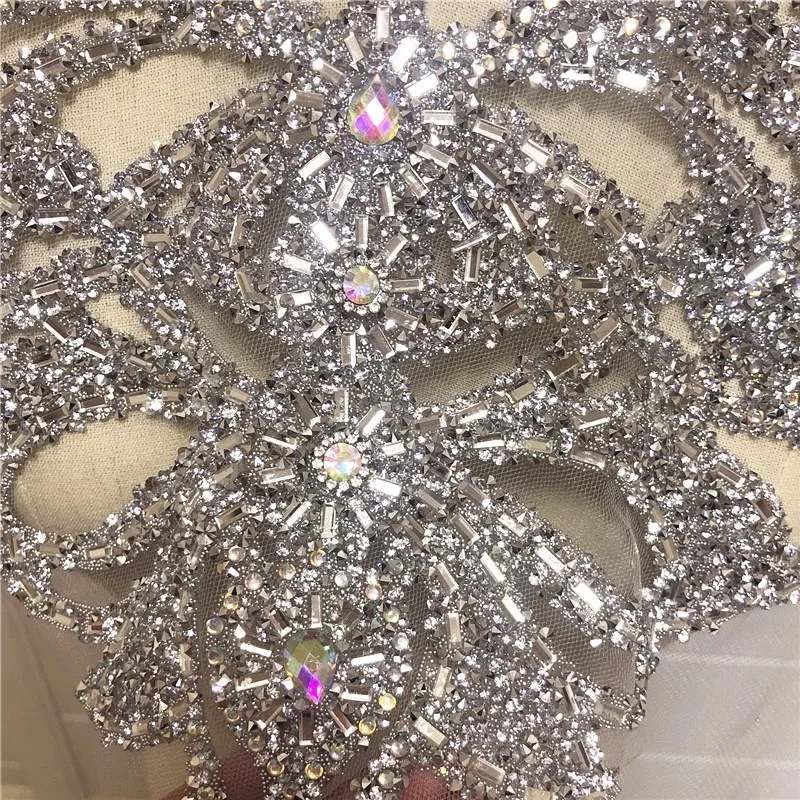 

new Gold and silver double side wedding embroidered crystal rhinestone collar necklace appliques n