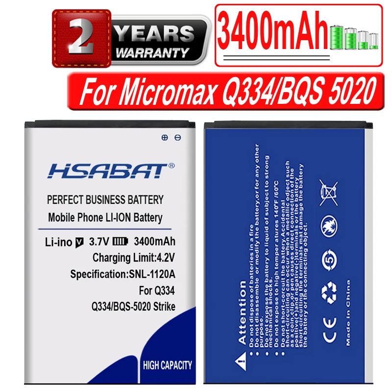 Аккумулятор HSABAT 100% мА · ч Для Micromax Q334 BQ Strike BQS 3400 5020 BQS-5020 BQS-5065 |