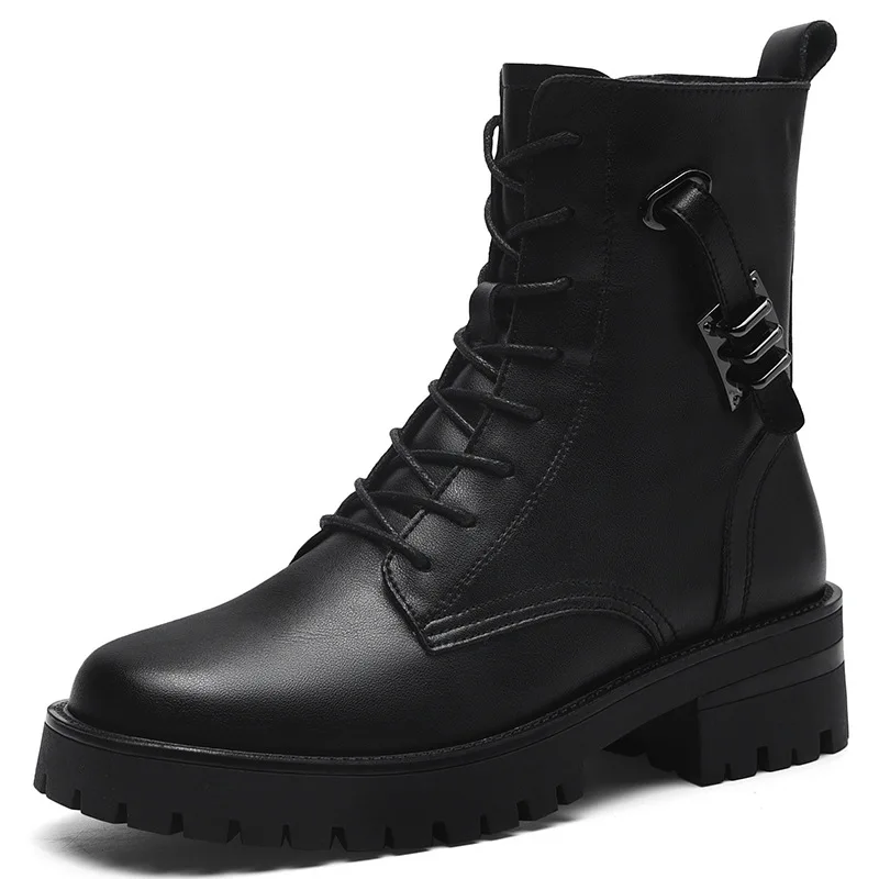

Women Martin Boots British Style Genuine Leather Short Boots New Ladies Autumn Winter Plus Velvet Casual Fashionable Shoes M0008