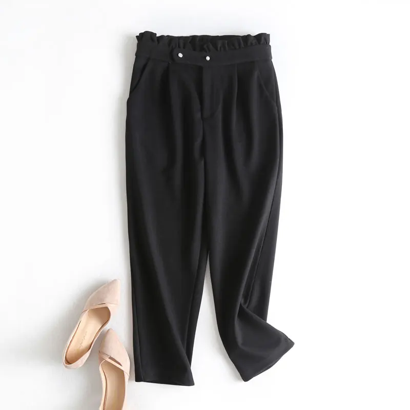 

Korean Pants Fall Women's 2021 Woman EA High-Waist Woolen Grace Pants Lace Buttons Casual Ladies Streetwear Women Sweatpants