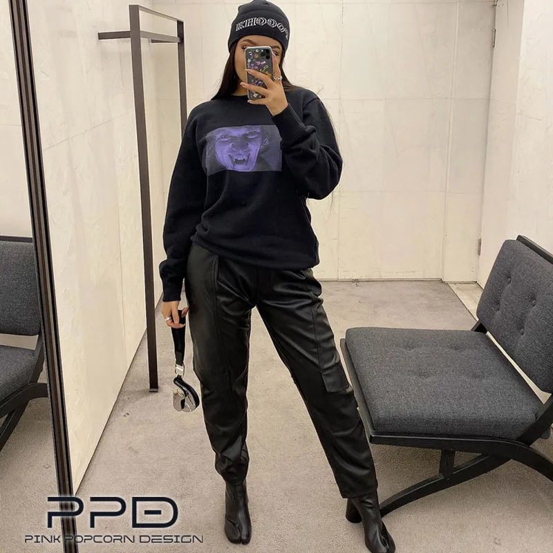 Classic Clockwork Orange Print Embroidered Fleece Loose Street Wind Round Neck Pullover | Женская одежда