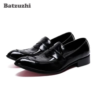 batzuzhiblack leather dress men shoes pointed toe slip on business leather shoes men formal zapatos hombre 46