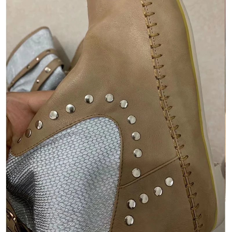 Женские ботинки до середины икры на плоской подошве без шнуровки прогулочная