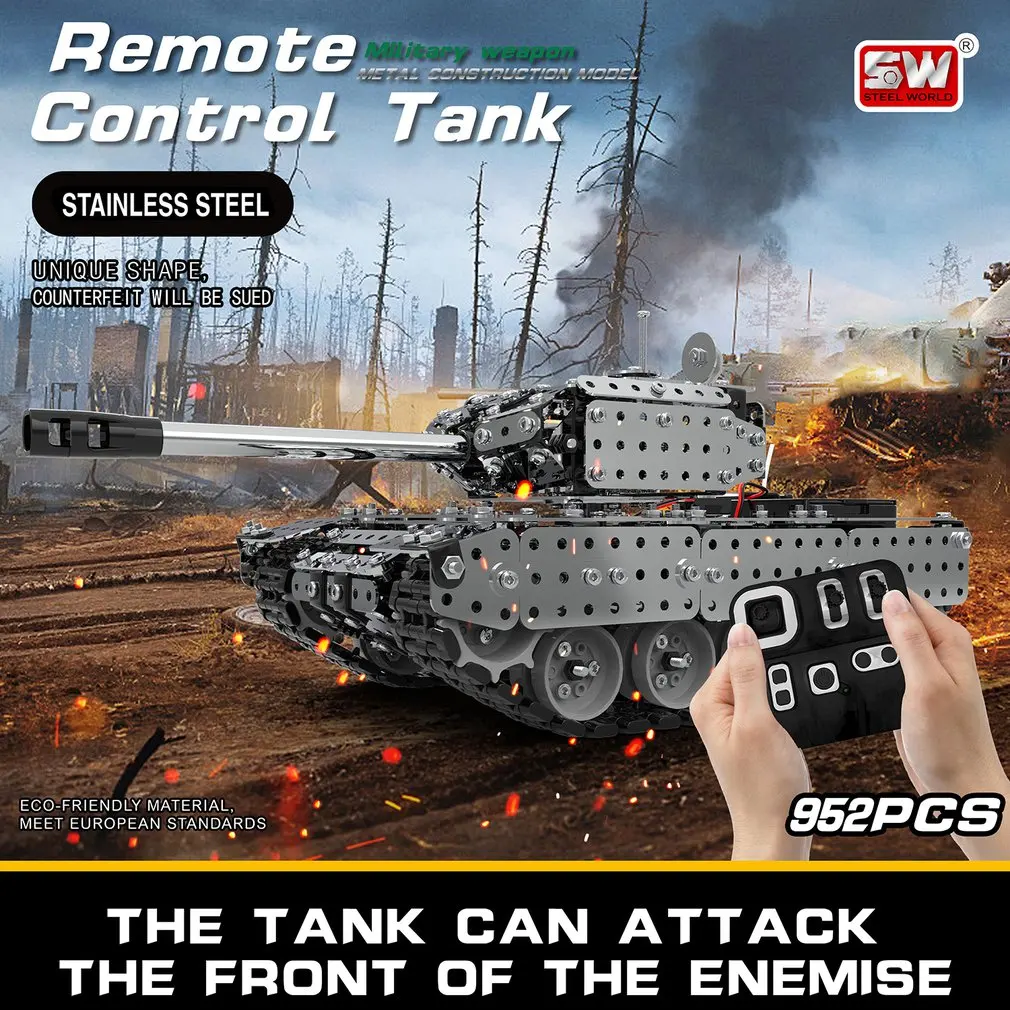 952 шт. 2 4G RC Военный танк набор для сборки Игрушечная модель из нержавеющей стали с