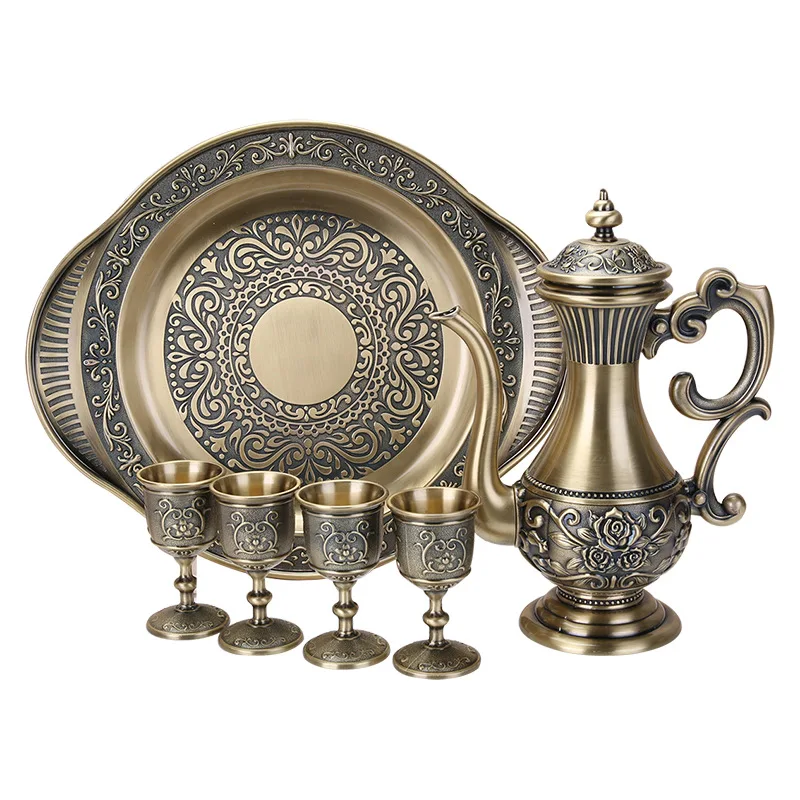 

European Antique 6-Piece Wine Set Creative Rose Metal Craft Wine Set Home Decoration Wine Set Gift