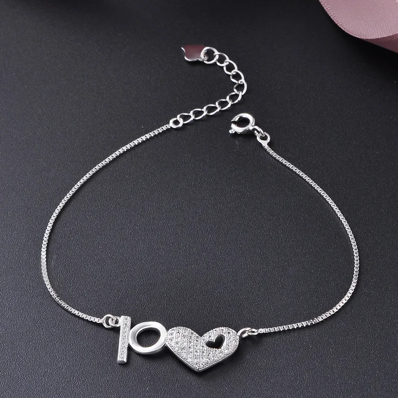 

15 Cm Wholesale Jewelry Fashion Sweet Jewelry Sterling Silver Zircon Romantic Letter IOU Love Bracelet Wedding Jewelry with Box