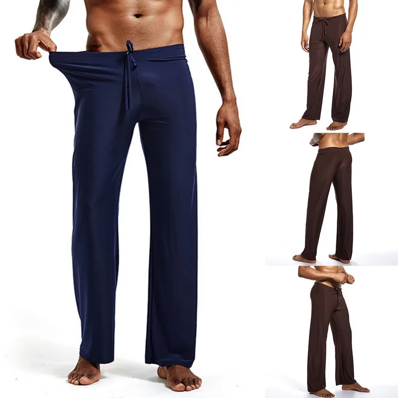 Мужская домашняя пижама однотонные сексуальные свободные брюки на завязках