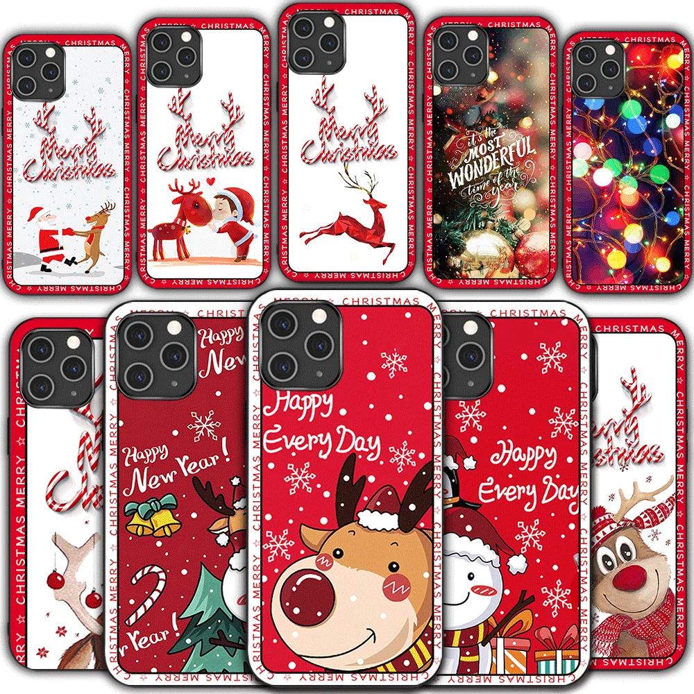 

Merry Christmas phone case For iPhone 13 12 mini 11 pro xs max X XR 5 6 7 8 plus tpu Red elk soft shell protective sleeve