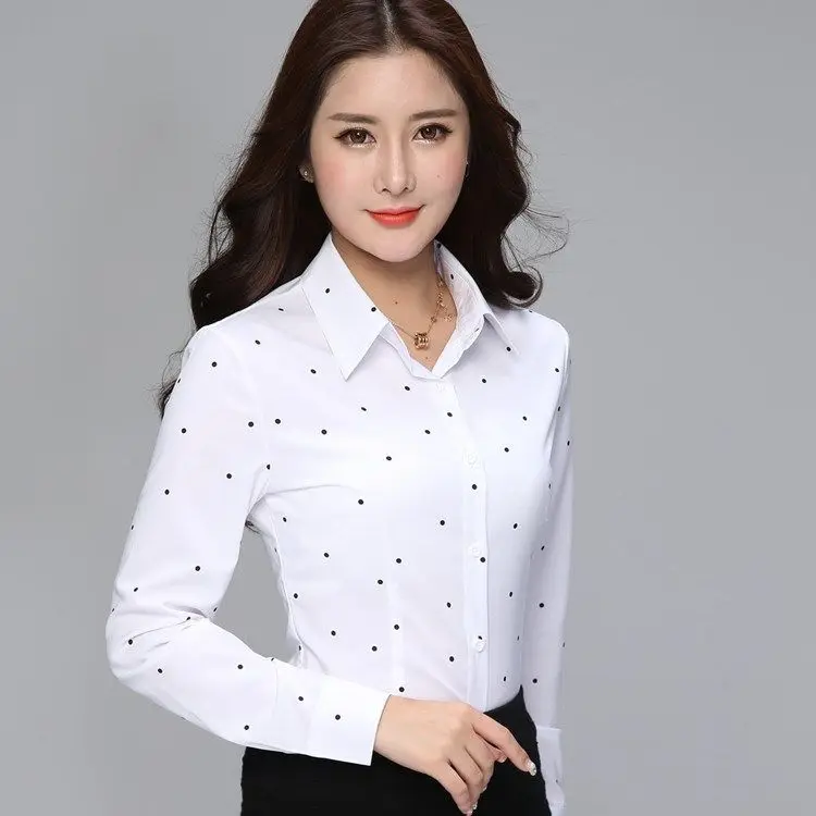 

2020 New Autumn Women Office Lady Long Sleeve Blouses Female Casual Work Wear Polka Dot Striped Slim Shirts Blusas Tops A78