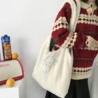 Женская сумка на плечо из ткани ягненка, простая Холщовая Сумка-тоут, вместительная сумка для покупок с вышивкой, милые сумки для книг для девочек