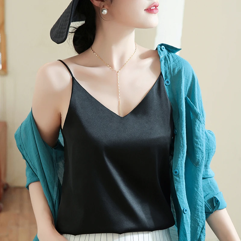 

Elegant Silk Women Tops Woman Satin Camis Top Women White Camis Top Plus Size Women Silk Sleeveless Halter Top Sexy Strap Camis