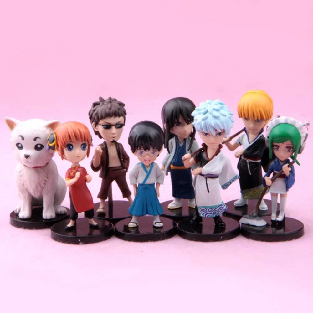 

8 Pcs/set New Japan Anime Gintama PVC Model Sakata Gintoki Kagura Shimura Shinpachi Sadaharu Dressing Series Action Figure Toys