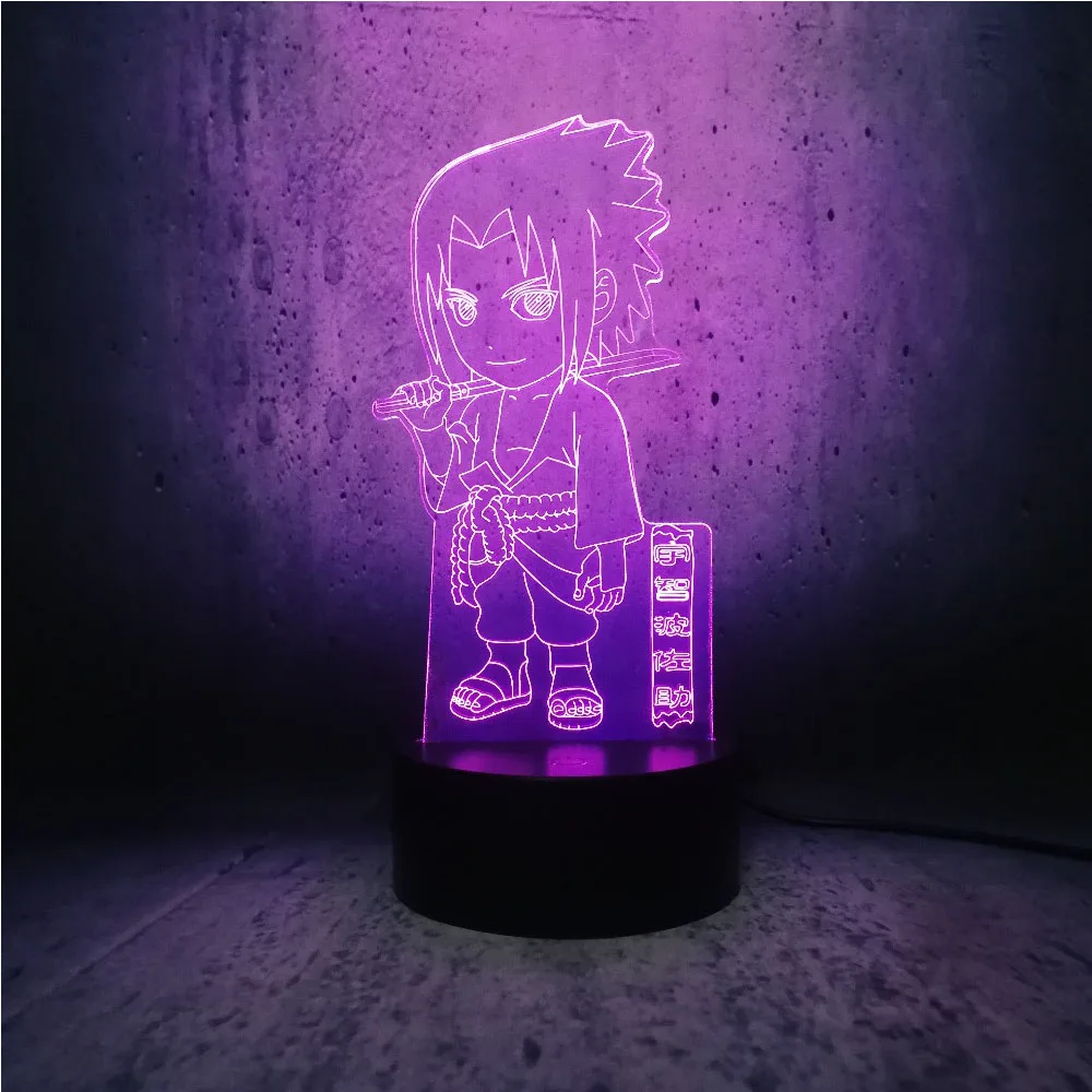 Cartoon night light Sasuke Uchiha Holding a sword on the shoulder colorful bulb USB lamp kids gift children room decor | Освещение