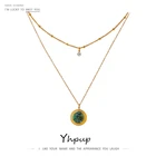 Ожерелье из нержавеющей стали Yhpup, с круглым многослойным кулоном из натурального камня, 2021