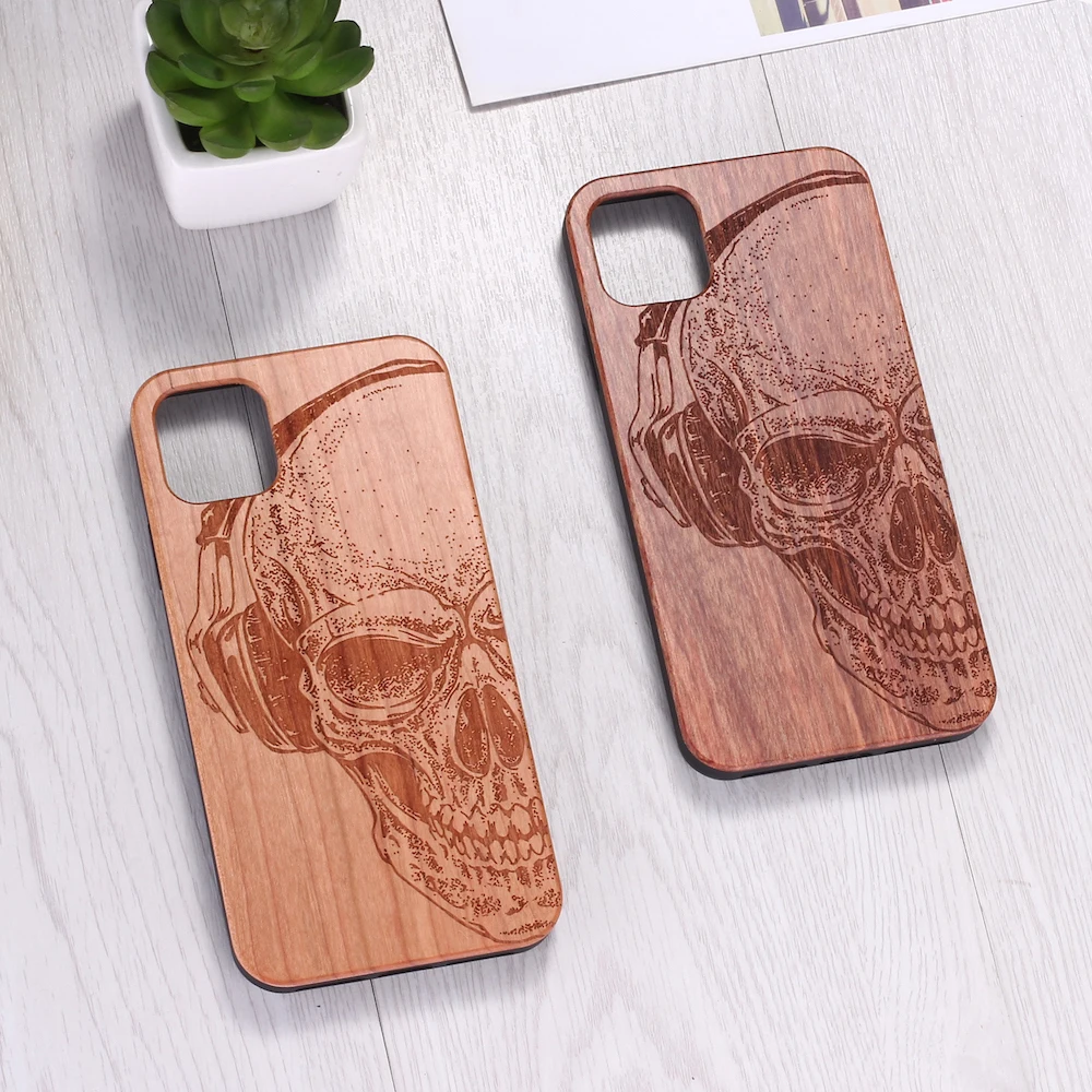 Мужской Стильный чехол с черепом из настоящего дерева для iPhone 12 6 6S 6Plus 7 7Plus 8 8Plus X XR