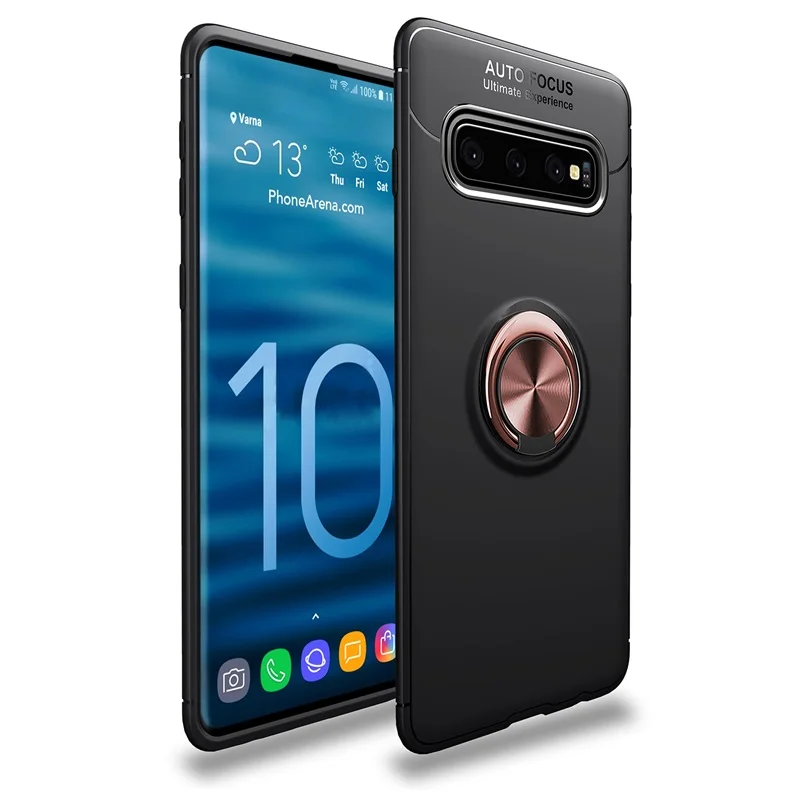 Чехол с кольцом для пальца для samsung Galaxy S10 Plus, чехол для телефона s, автомобильный магнитный держатель, мягкая ТПУ Силиконовая задняя крышка для samsung S10 Plus - Color: Rose Black