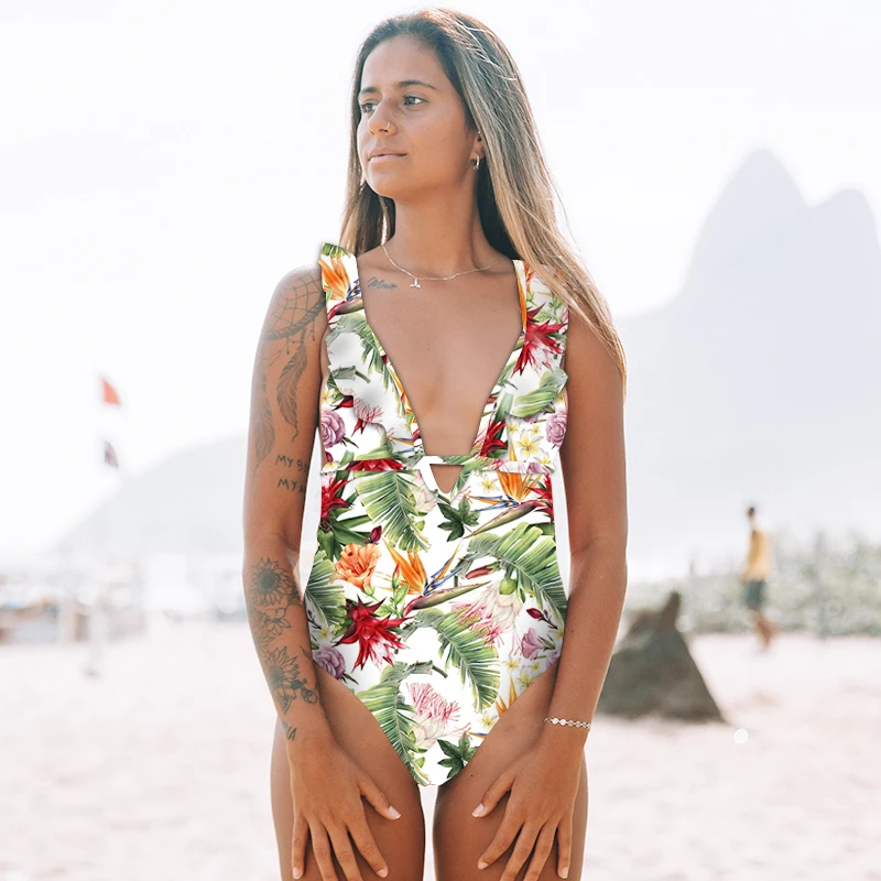 Купальный костюм размера плюс женский купальник с оборками Цельный бикини