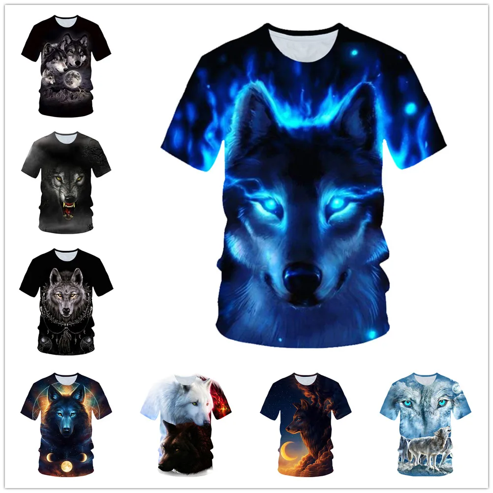 

Футболка для мужчин и женщин, смешной принт 3D в стиле Харадзюку, футболка с принтом животных, волка, луна, Детская уличная одежда для дня рожд...