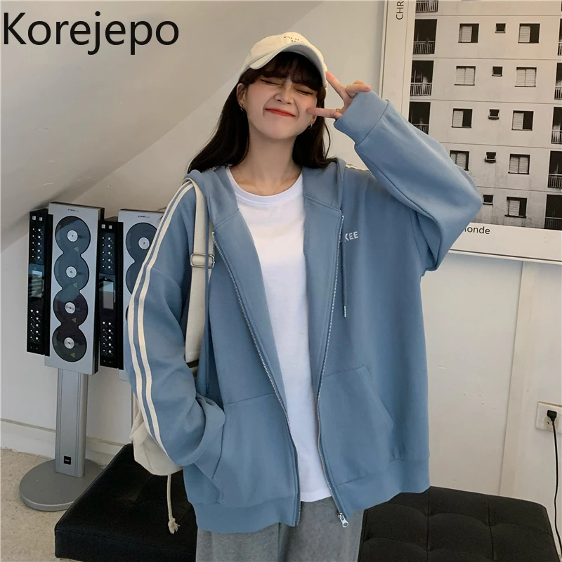 

Korejepo Women Hooded Sweater Cardigan Jacket Female 2021 Spring and Autumn New Korean Chic Retro Casual Loose Female Jacket