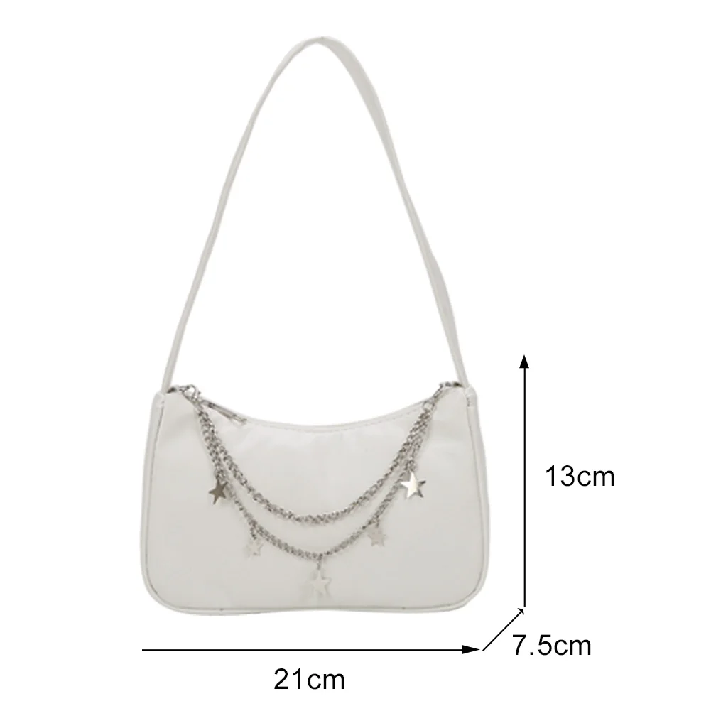 

Butterfly Chain Decor Bag Women PU Leather Small Shoulder Underarm Bag Ladies Vintage Butterfly Chain Pure Color Zipper Handbag