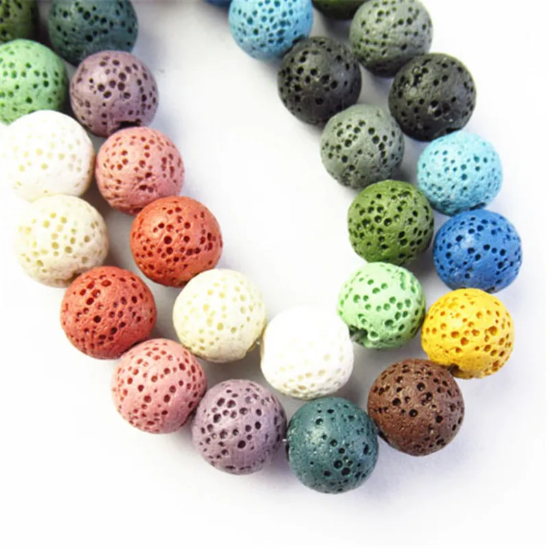

(Free Shipping) 1 Strand 31.6g Multicolor Volcano Lava Round Ball 10mm Loose Beads 15.5 " SK60306