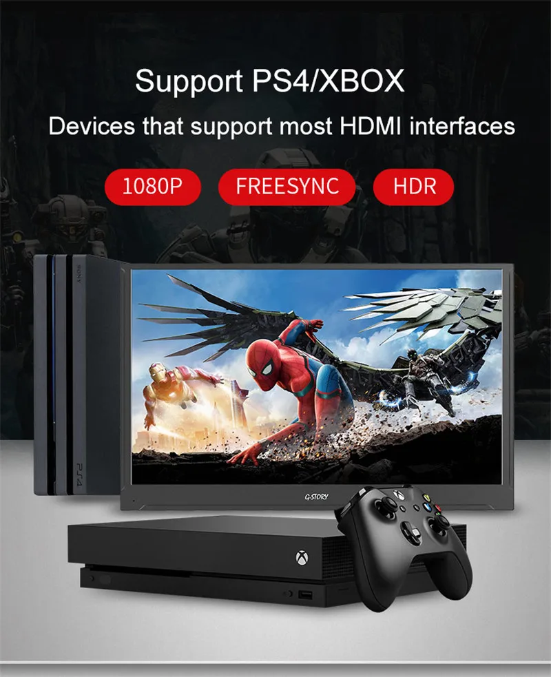G-STORY 15,6 дюймов ультратонкий сенсорный экран FHD 1080P VA панель портативный монитор Встроенные динамики для ноутбука, Xbox, переключателя и Ps4
