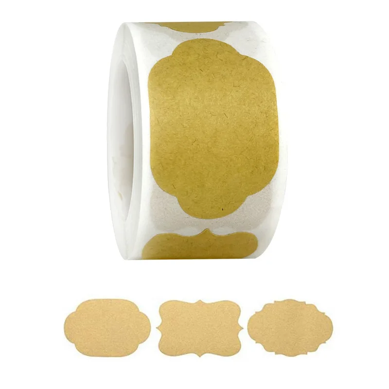 350Pcs 3x5cm Vintage Blank Natural Kraft Sealing Sticker Adhesive Label Package Tag Gift Baking Scrapbook Party Kitchen Jar - купить по