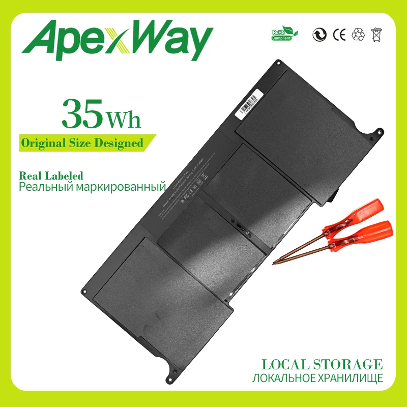 Apexway 35WH 7,6 v Аккумулятор для ноутбука apple Macbook Air 1" A1406 A1465 A1495 MC968 MC969 MC505 MC506+ отвертки батареи