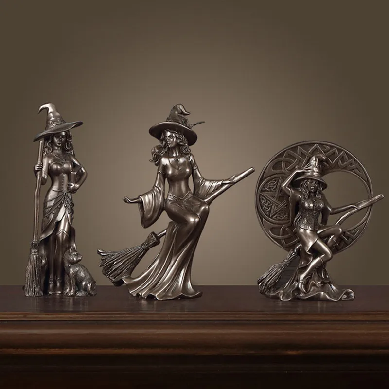 

New European and American Style Home Decoration Copper-Plated Witch Crafts Featured Creative Resin Sculpture Statue TV Cabinet