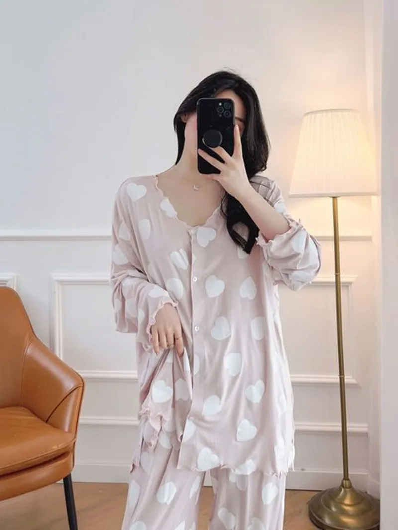 

Modal love long pajamas summer new style ladies casual home wear long-sleeved trousers two-piece suit women