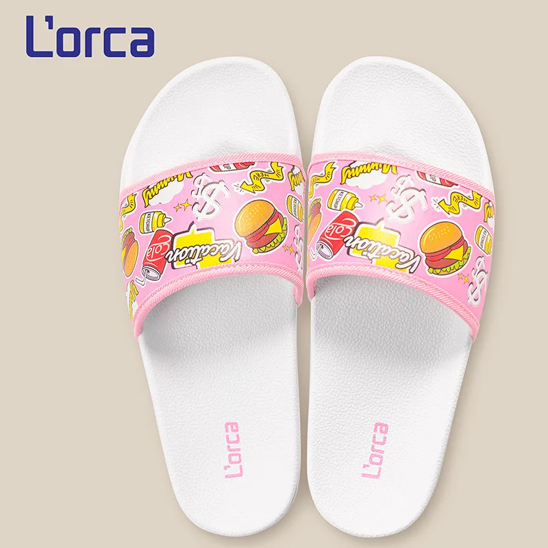 Женские тапочки с красочным принтом граффити из мультфильма летние пляжные