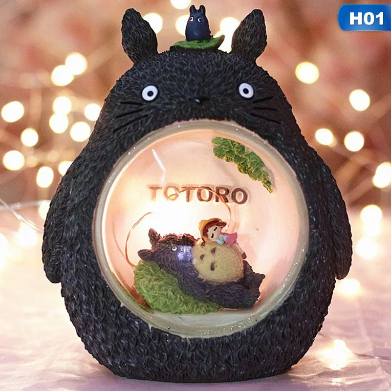 H01 Смола мультфильм дети спальня ремесла прикроватные лампы Тоторо свет дерево отверстие листья Звездная ночь свет дома декорация Рождественский подарок - Испускаемый цвет: H01