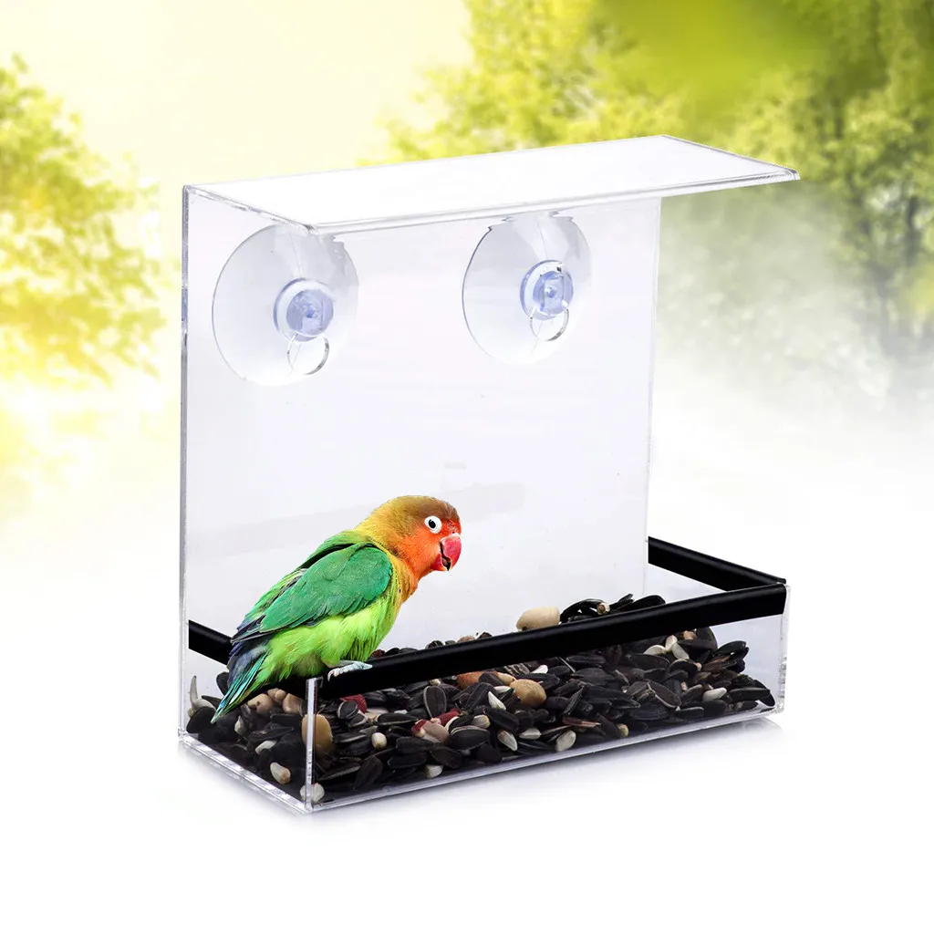 

New Clear Glass Window Viewing Bird Feeder Hotel Table Seed Peanut Hanging Suction Alimentador Adsorption House Type Bird Feeder