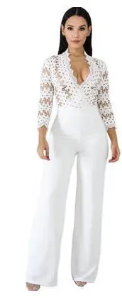 Белые женские комбинезоны с длинными рукавами сексуальное боди вырезами