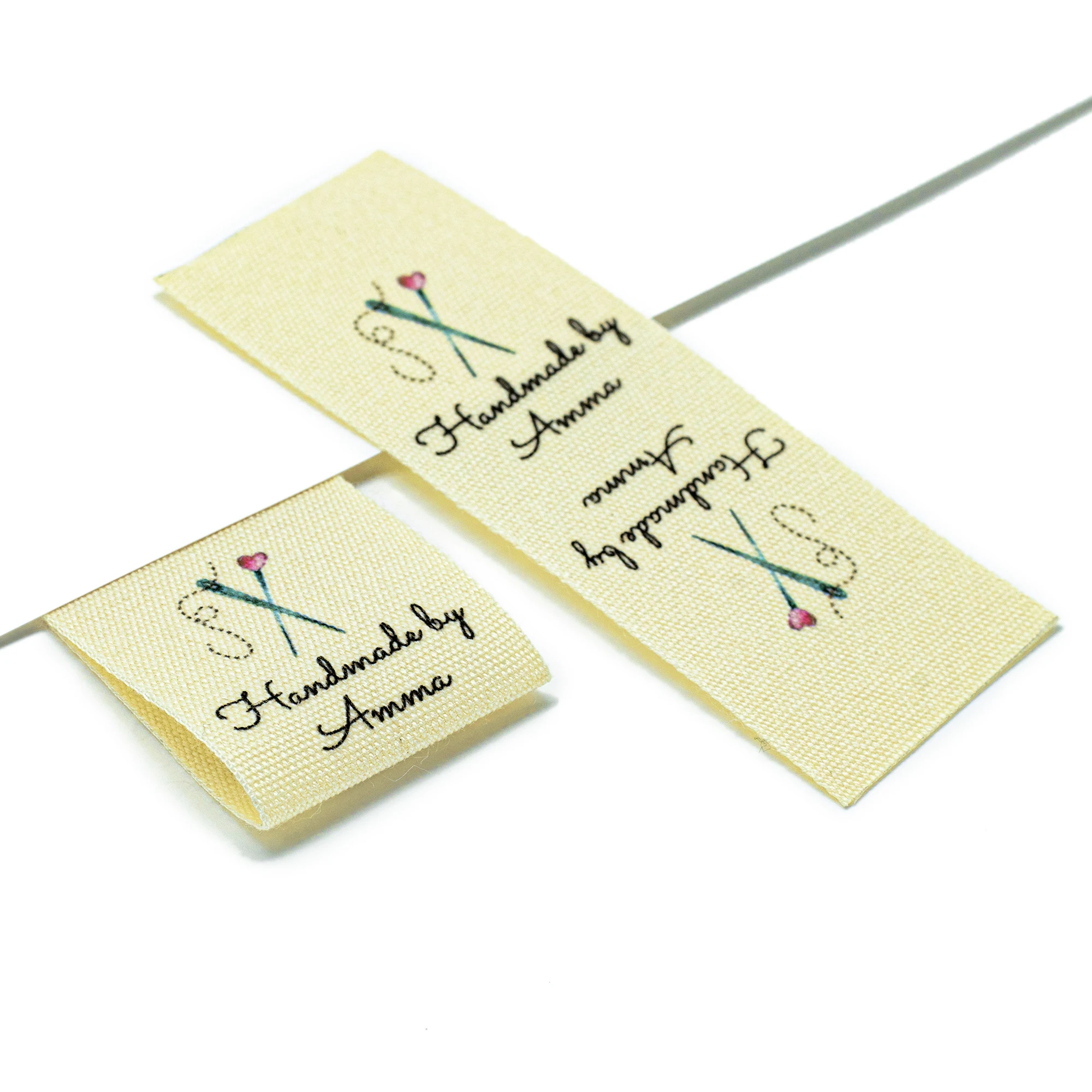 

Custom Beige　Sewing label, Fold, Custom Clothing Labels - Fabric Name Tags, Logo or Text, Cotton Ribbon, Custom Design (FR144)
