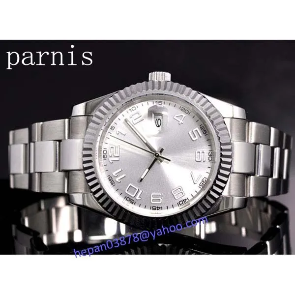Часы Parnis 40 мм с белым циферблатом светящиеся Автоматические Мужские часы