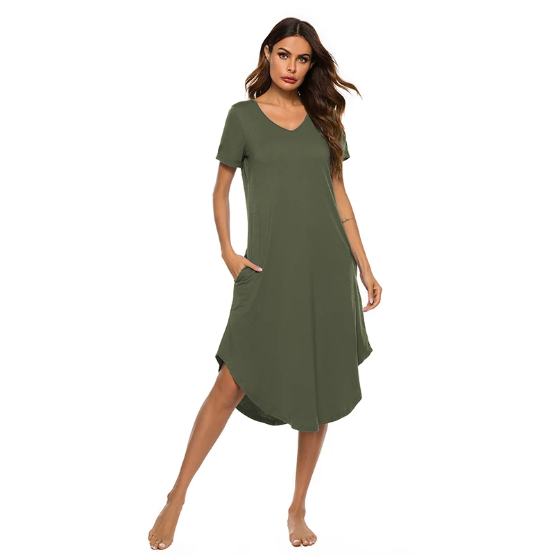 

Women Nightgowns Summer Sleepwear Casual Night Dresses Plus size Short Sleeve slit dresses women Loose Nightdress Home Clothes
