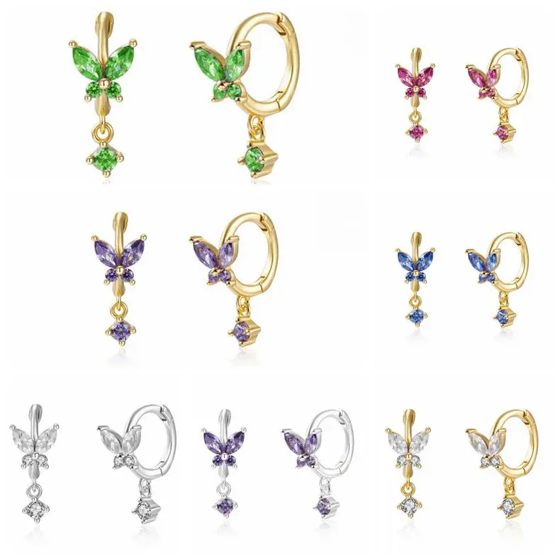 Женские серьги-кольца из серебра 925 пробы с круглым кулоном в виде бабочки |