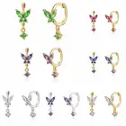 Женские серьги-кольца из серебра 925 пробы, с круглым кулоном в виде бабочки