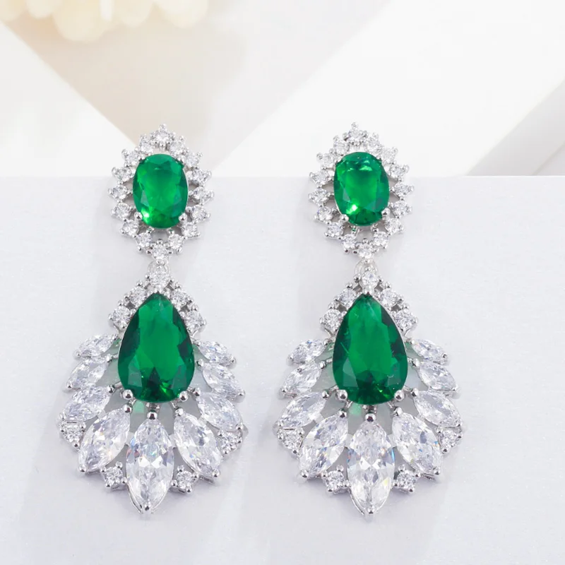 Style 4 Pera винтажная длинная водяная капля цветок в виде листьев массивные Висячие зеленые серьги для женщин Свадебная мода CZ ювелирные изделия с кристаллами E423 - Окраска металла: Style 4